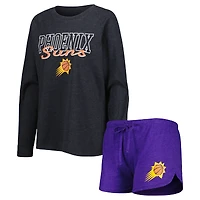 Ensemble de nuit pour femme Concepts Sport Heather Black/Heather Purple Phoenix Suns Team Raglan à manches longues et short
