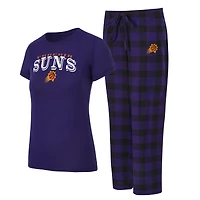 Ensemble pyjama en flanelle pour femme Concepts Sport Phoenix Suns Avondale violet/noir : t-shirt et pantalon.