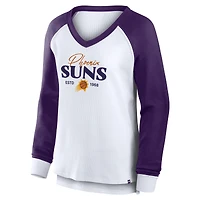 Women's Fanatics White Phoenix Suns Open Lane Waffle Long Sleeve V-Neck T-Shirt