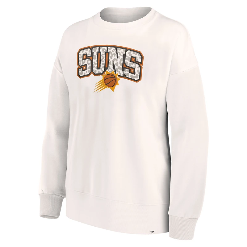 Women's Fanatics White Phoenix Suns Tonal Leopard Pullover Sweatshirt