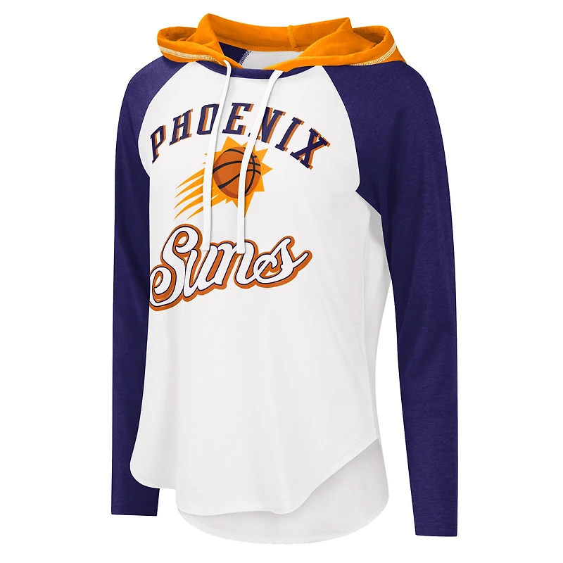 Women's G-III 4Her by Carl Banks White Phoenix Suns MVP Raglan Hoodie Long Sleeve T-Shirt