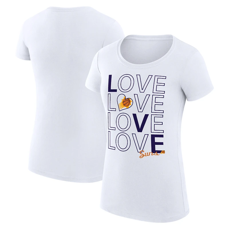 T-shirt léger et ultra-ajusté pour femme G-III 4Her par Carl Banks, motif Phoenix Suns, blanc, « Love Basketball ».