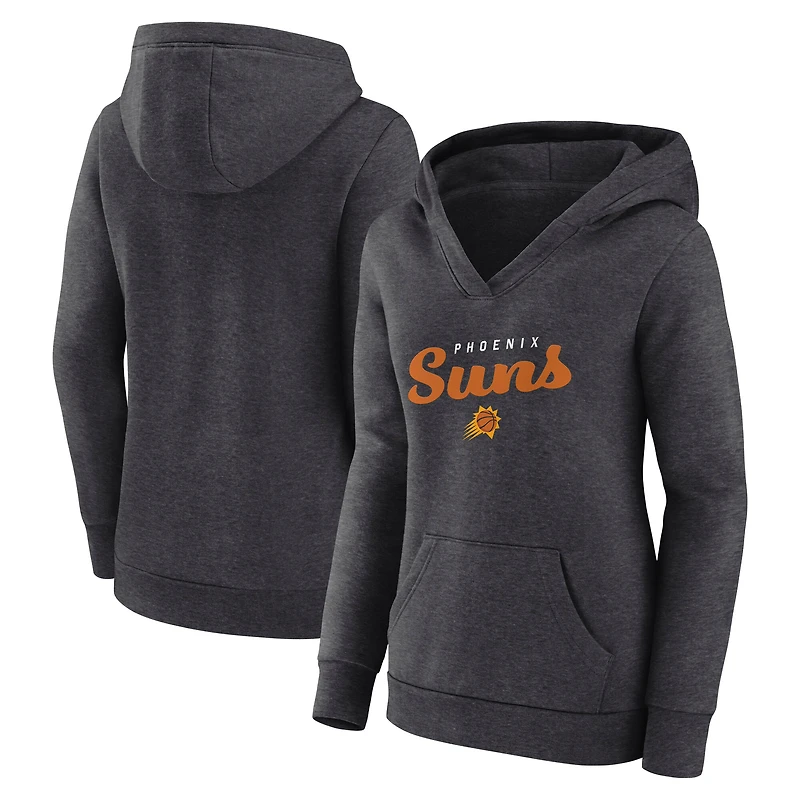Sweat à capuche col en V et logo Athletic Heather Charcoal Phoenix Suns pour femme