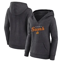 Sweat à capuche col en V et logo Athletic Heather Charcoal Phoenix Suns pour femme