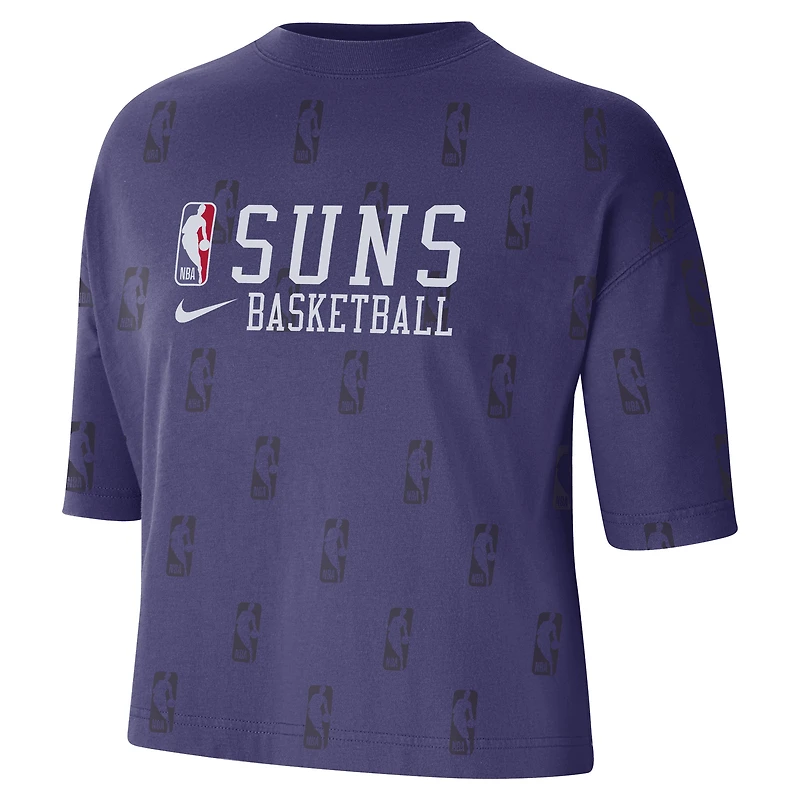 Women's Nike Purple Phoenix Suns Allover NBA Logo Boxy T-Shirt