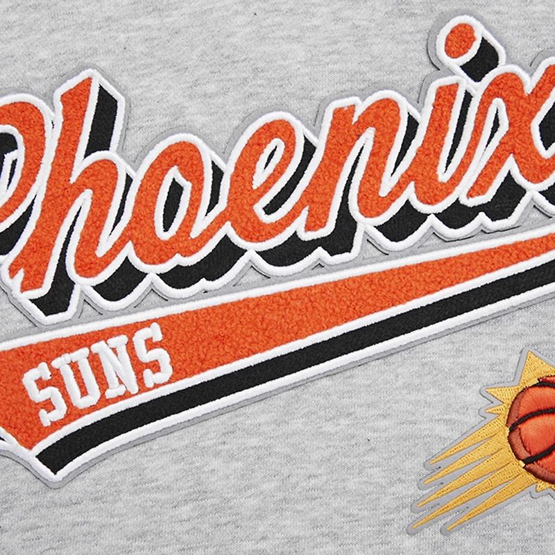 Women's Pro Standard Heather Gray Phoenix Suns Script Tail Cropped Pullover Hoodie
