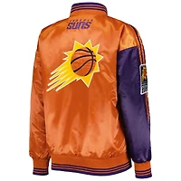 Veste universitaire violette/orange Phoenix Suns en satin à boutons-pression fendus pour femmes