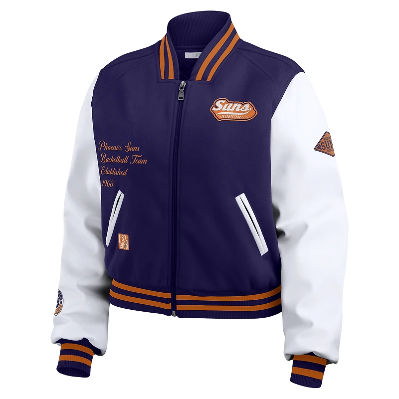 Women's WEAR by Erin Andrews Purple/White Phoenix Suns Cropped Varsity Full-Zip Jacket