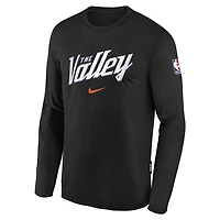Haut de match Nike City Edition Dri-Fit à manches longues pour jeune homme, noir, Phoenix Suns NBA HO25 OST, modèle homme.