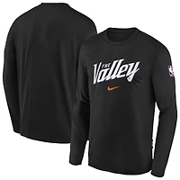Haut de match Nike City Edition Dri-Fit à manches longues pour jeune homme, noir, Phoenix Suns NBA HO25 OST, modèle homme.
