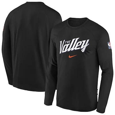 Haut de match Nike City Edition Dri-Fit à manches longues pour jeune homme, noir, Phoenix Suns NBA HO25 OST, modèle homme.