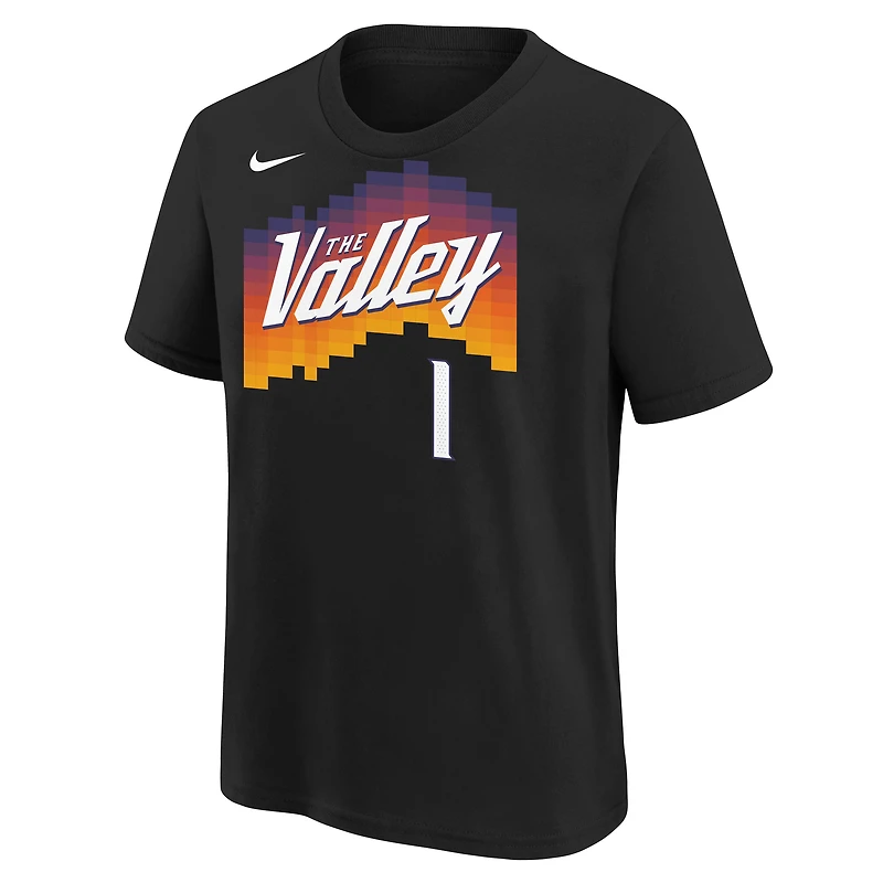 T-shirt Nike Devin Booker noir Phoenix Suns 2025/26 City Edition pour jeunes, nom et numéro