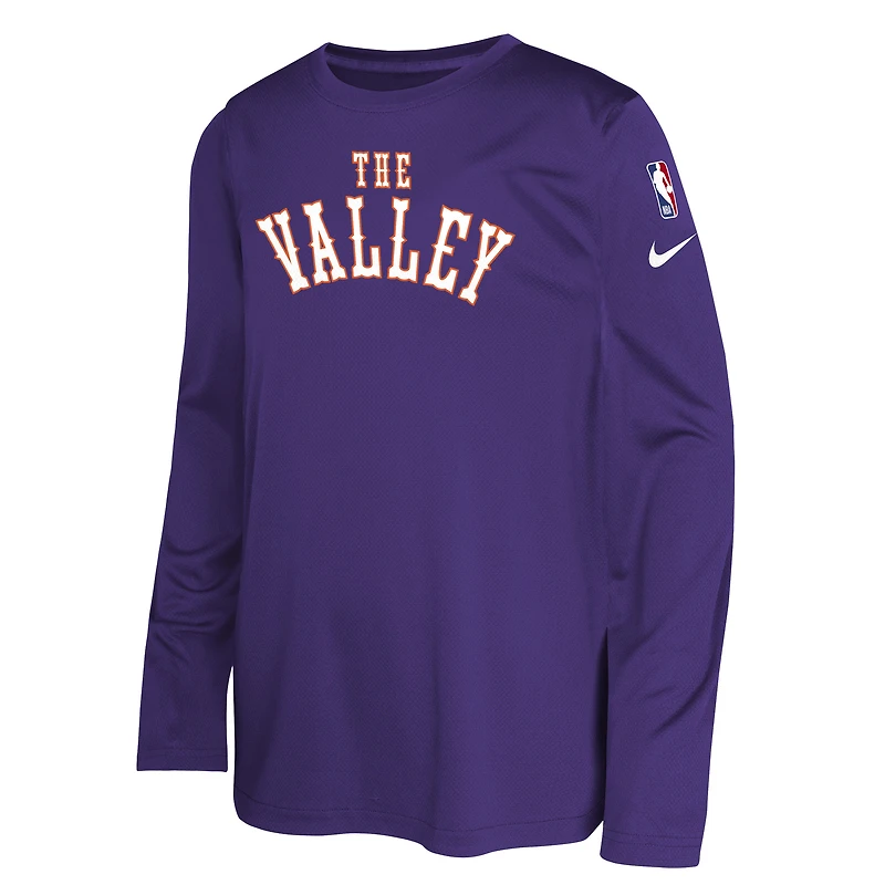 Youth Nike  Purple Phoenix Suns 2024/25 City Edition Pregame Performance Long Sleeve Shooting T-Shirt