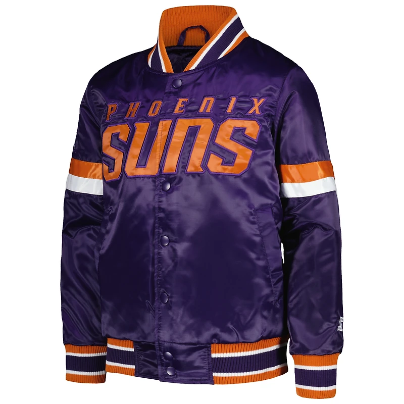 Veste universitaire violette à boutons-pression en satin pour jeunes Starters des Phoenix Suns Home Game
