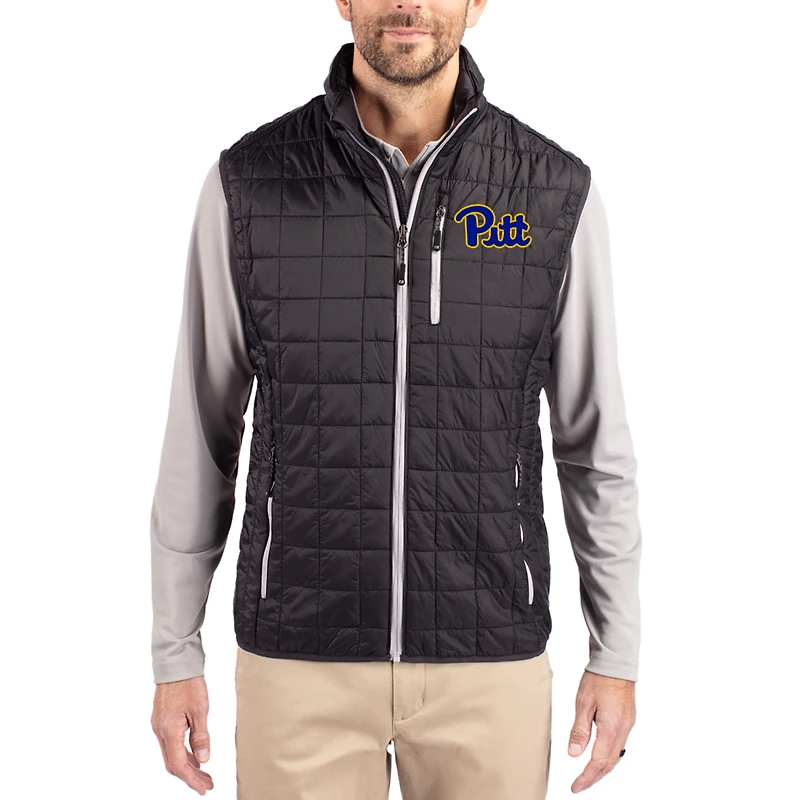Doudoune sans manches zippée intégrale Cutter & Buck Black Pitt Panthers Rainier Eco pour homme