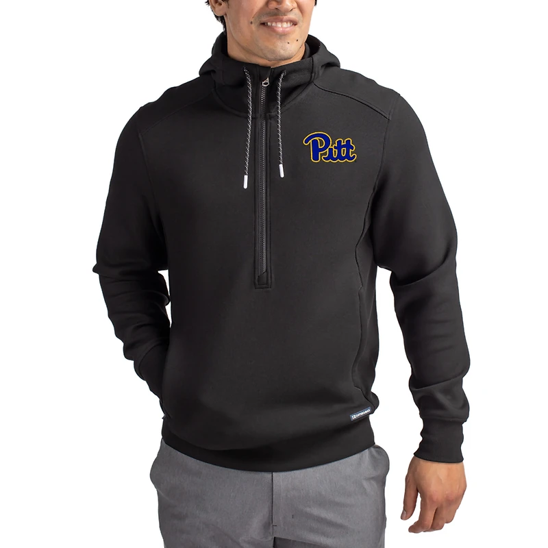 Men's Cutter & Buck Black Pitt Panthers Roam Eco Recycled Half-Zip Pullover Hoodie