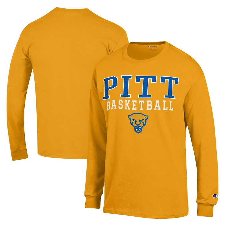 T-shirt à manches longues Champion Gold Pitt Panthers Basketball Stack pour homme