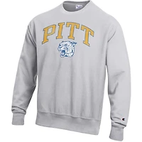 Men's Champion Gray Pitt Panthers Distressed Arch Over Logo Reverse Weave Crew Neck Sweatshirt