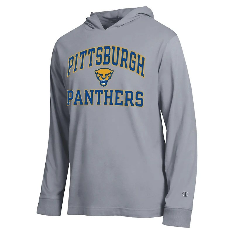 Men's Champion  Heather Gray Pitt Panthers High Motor All-Star Long Sleeve Hooded T-Shirt