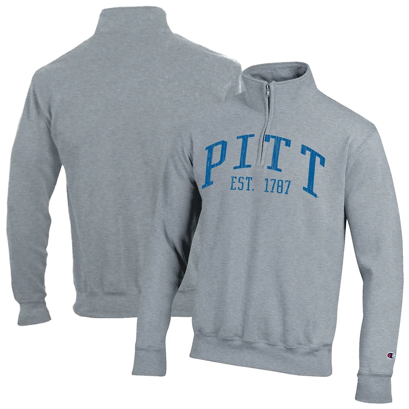 Pull à col zippé Champion gris chiné Pitt Panthers Powerblend pour homme