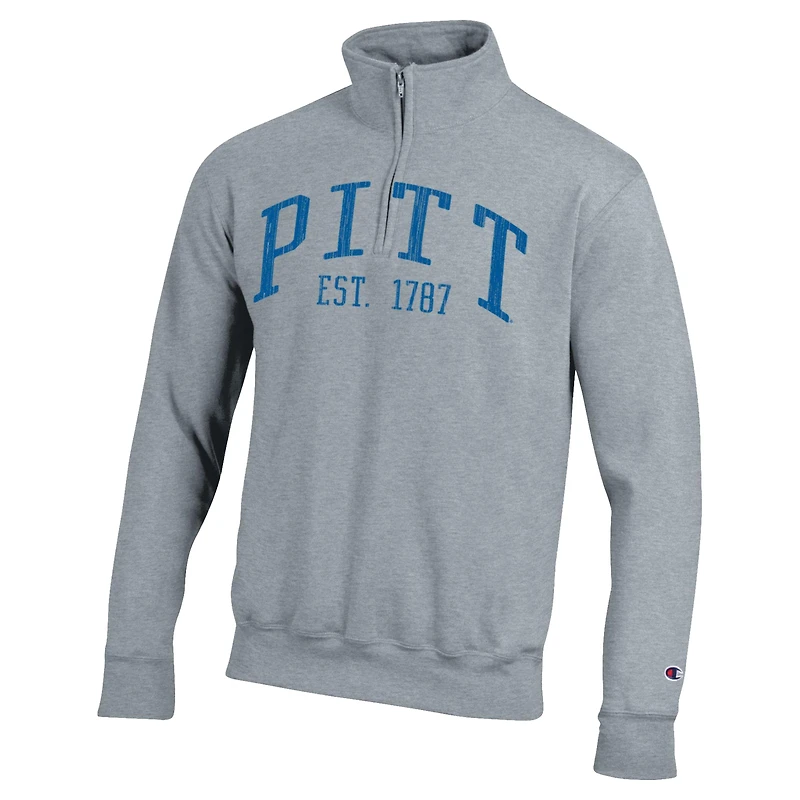 Men's Champion Heather Gray Pitt Panthers Powerblend Quarter-Zip Pullover