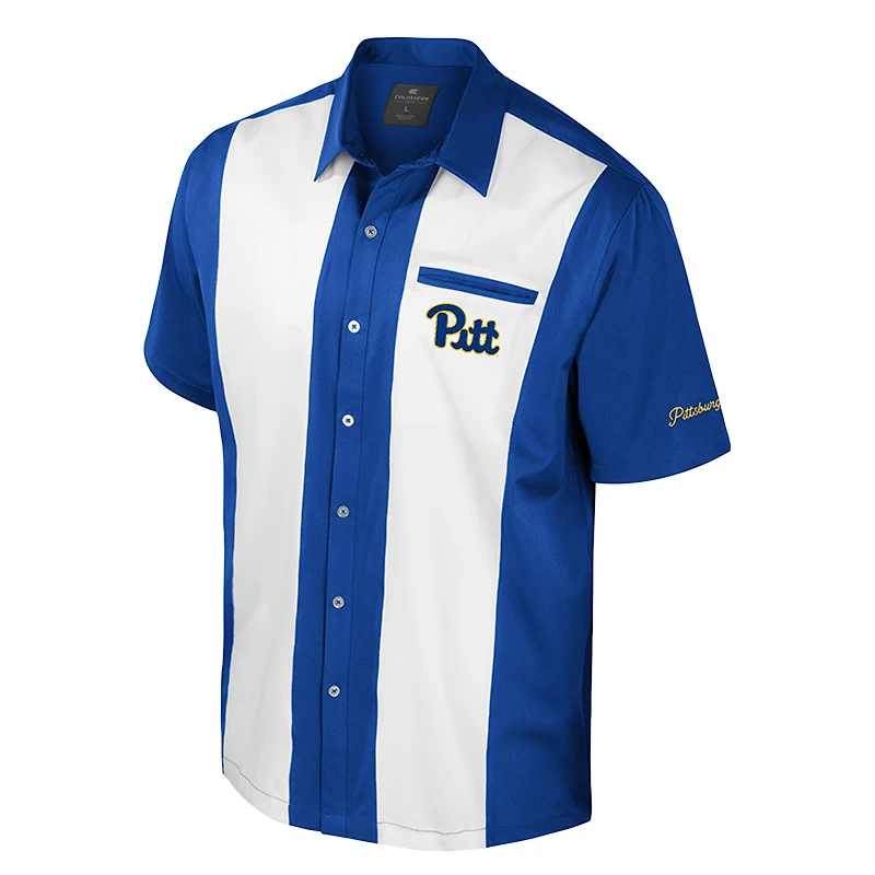 Men's Colosseum Royal Pitt Panthers Strike Bowling Button-Up Shirt
