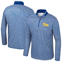 Men's Colosseum Royal Pitt Panthers Striped Quarter-Zip Top