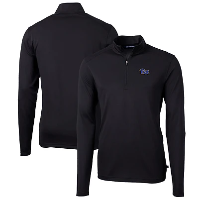 Men's Cutter & Buck Black Pitt Panthers Big Tall Virtue Eco Pique Recycled Quarter-Zip Pullover Top