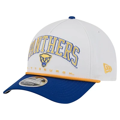 Casquette ajustable 9FORTY A-Frame M-Crown pour homme, New Era, blanc/bleu royal, motif Arch des Panthers de Pitt, corde bicolore