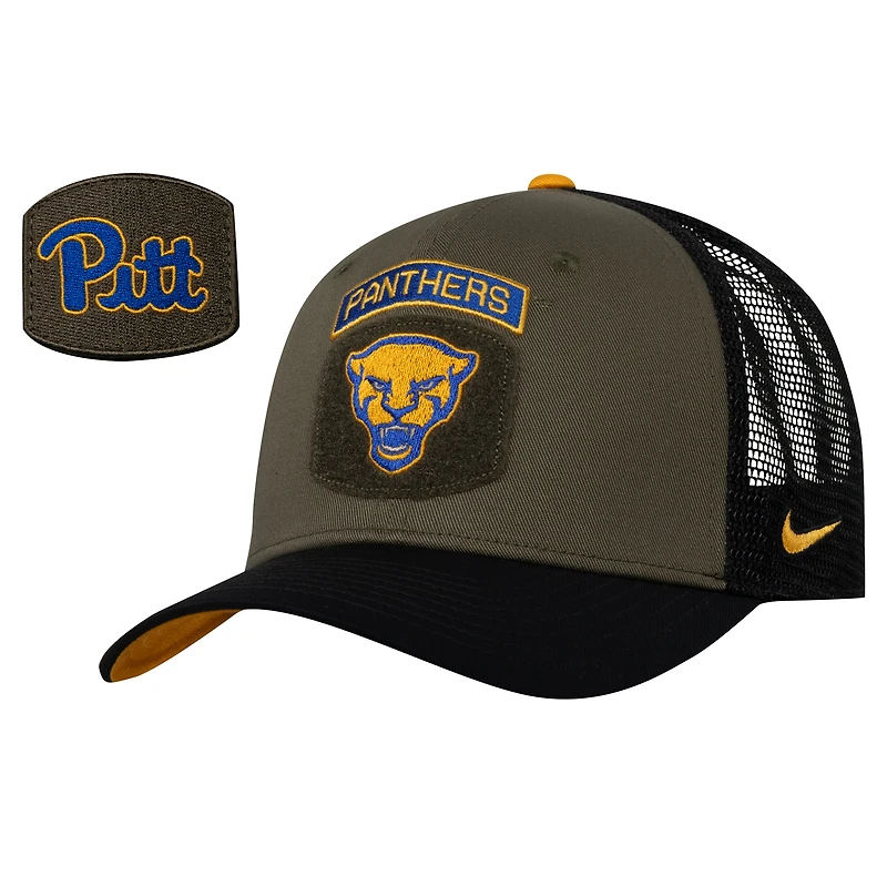 Men's Nike Olive/Black Pitt Panthers Military Appreciation Trucker Adjustable Hat