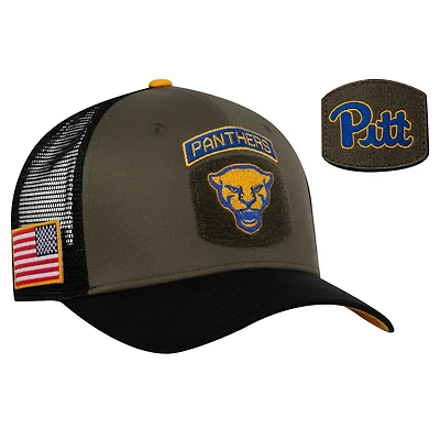 Casquette ajustable Nike pour homme Pitt Panthers Military Appreciation Trucker Olive/Black