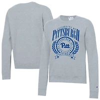 Women's Champion  Heather Gray Pitt Panthers Academic Crest Powerblend Crewneck Sweatshirt