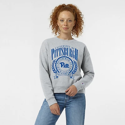 Sweat-shirt à col rond Powerblend gris chiné pour femme, modèle Champion Pitt Panthers Academic Crest.