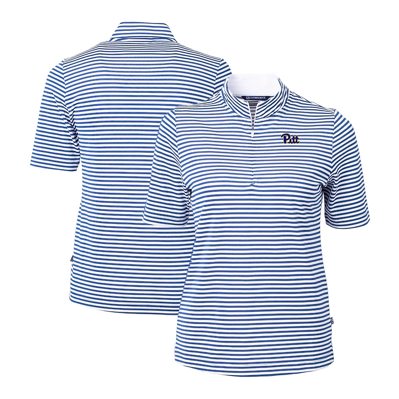 Women's Cutter & Buck  Royal Pitt Panthers DryTec Virtue Eco Pique Stripe Recycled Polo