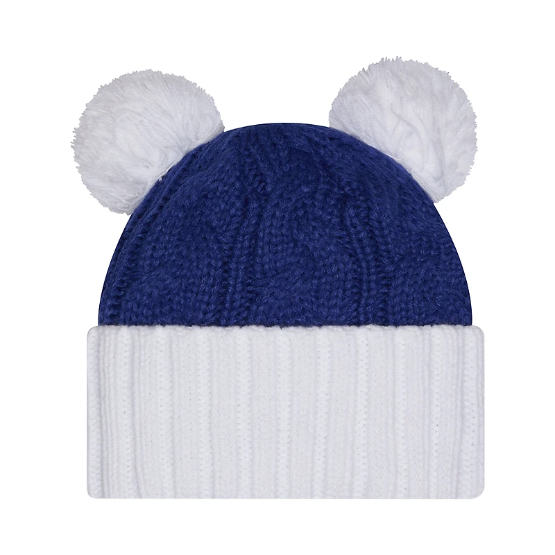 Bonnet en tricot à revers ton sur ton avec double pompon Royal Pitt Panthers de New Era pour femme