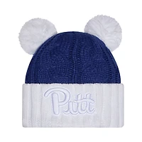 Bonnet en tricot à revers ton sur ton avec double pompon Royal Pitt Panthers de New Era pour femme