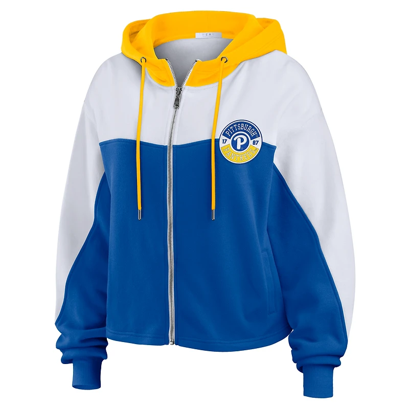 Women's WEAR by Erin Andrews Royal Pitt Panthers Color-Block Full-Zip Hoodie