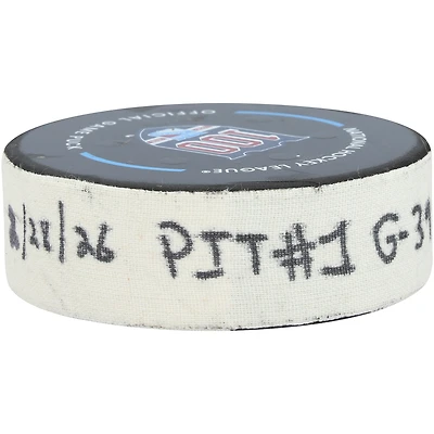 Rondelle de but utilisée par Anthony Mantha des Penguins de Pittsburgh le 28 février 2026 contre les Rangers de New York