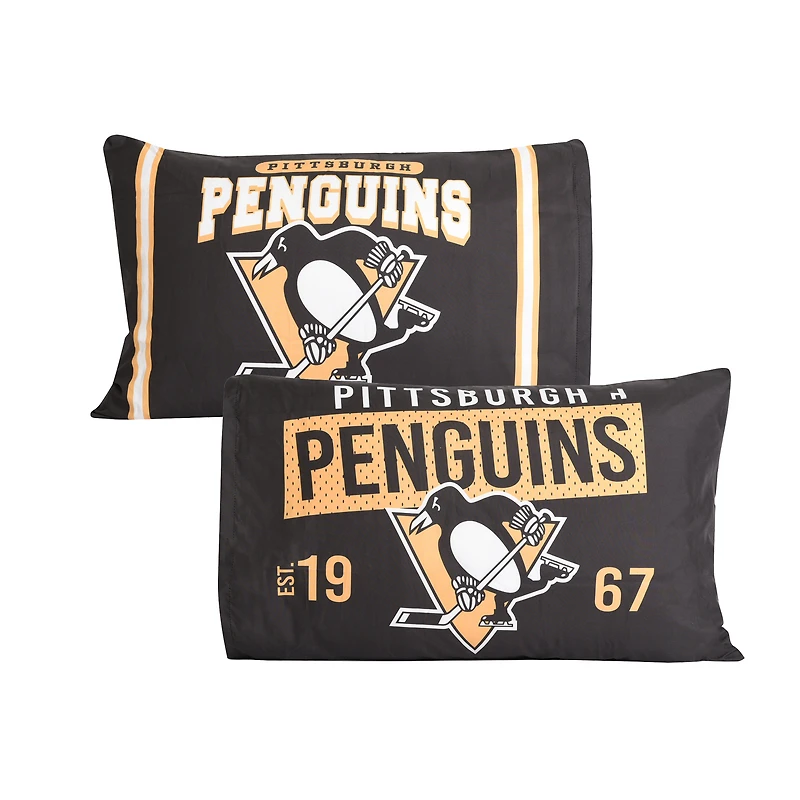 Ensemble de deux taies d'oreiller noires des Penguins de Pittsburgh (20'' x 30'')