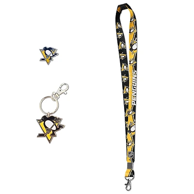 Black Pittsburgh Penguins Lanyard Pin & Key Chain Set