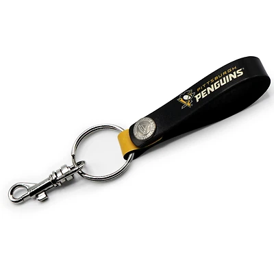 Black Pittsburgh Penguins Personalized Leather Loop Keychain