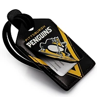 Étiquette de bagage en cuir personnalisée Pingouins Pittsburgh noirs