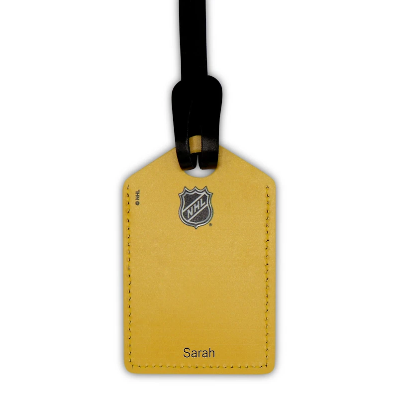 Étiquette de bagage en cuir personnalisée Pingouins de Pittsburgh noirs
