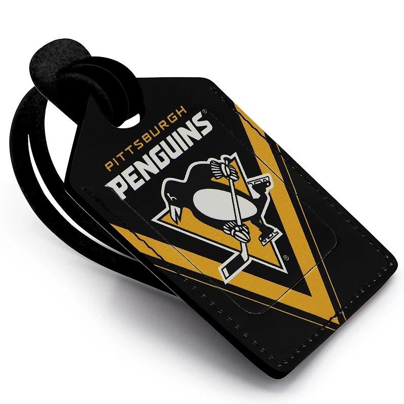 Étiquette de bagage en cuir personnalisée Pingouins de Pittsburgh noirs