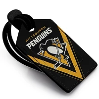Étiquette de bagage en cuir personnalisée Pingouins de Pittsburgh noirs