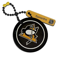 Étiquette de sac rectangulaire en cuir personnalisée Pingouins de Pittsburgh noirs
