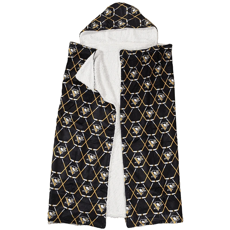 Couverture à capuche noire avec logo des Penguins de Pittsburgh (50 po x 70 po)