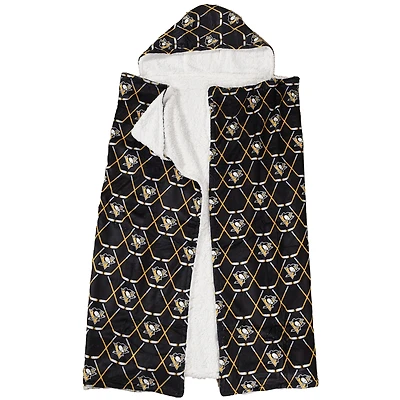 Couverture à capuche noire avec logo des Penguins de Pittsburgh (50 po x 70 po)