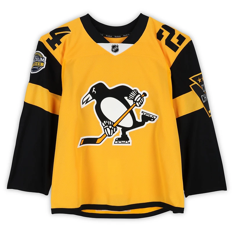 Cameron Gaunce Pittsburgh Penguins Practice-Used #24 Gold Reebok Jersey vs. Philadelphia Flyers on February 25, 2017 - NHL Stadium Series - Worn During Warm-Ups