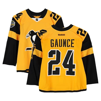 Cameron Gaunce Pittsburgh Penguins Practice-Used #24 Gold Reebok Jersey vs. Philadelphia Flyers on February 25, 2017 - NHL Stadium Series - Worn During Warm-Ups